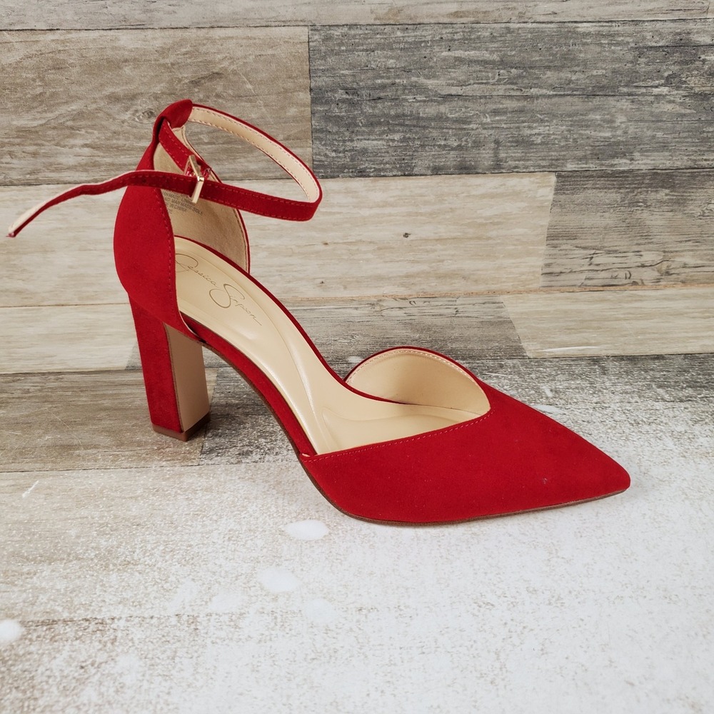 Jessica Simpson Kellow Womens Pump Sz 6 M Chili Pepper Ankle Strap Block Heel